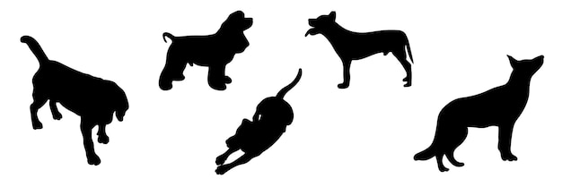 Silhouettes of dogs in different poses set silhouettes of animals