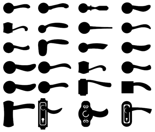 Vector silhouettes of doorknob and handles of the door vector