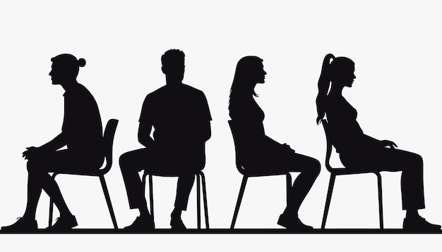 Silhouettes of four diverse people seated on chairs against a light background