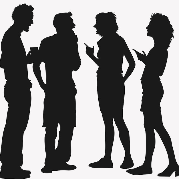 Silhouettes of four people engaged in animated conversation