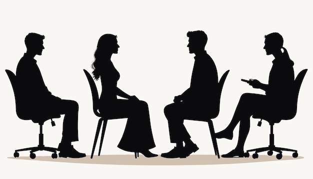 Silhouettes of four professionals in a business meeting or interview