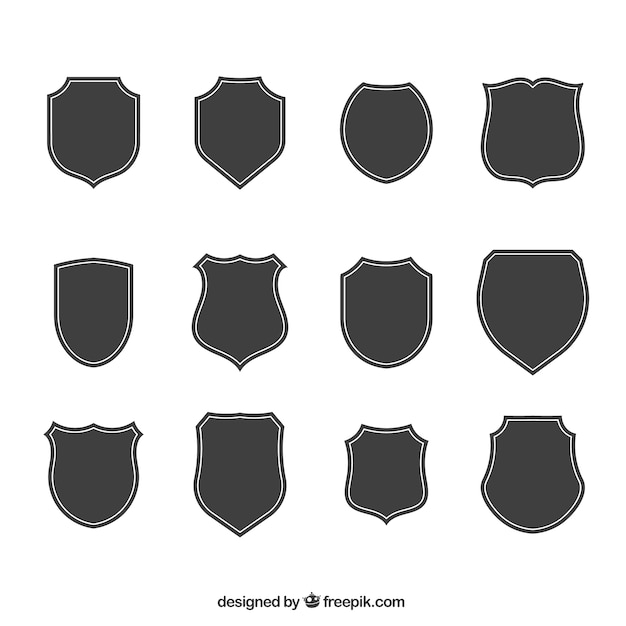 Silhouettes of gray shields pack