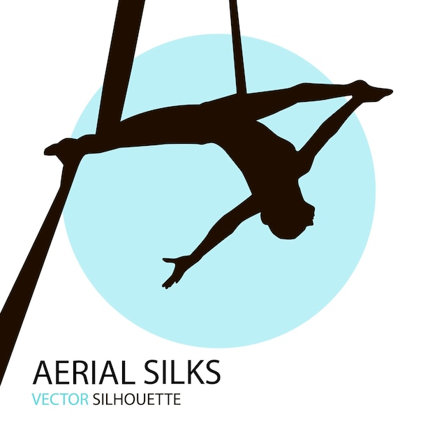 Silhouettes of a gymnast in the aerial silks. Vector illustration on white background. Air gymnastic