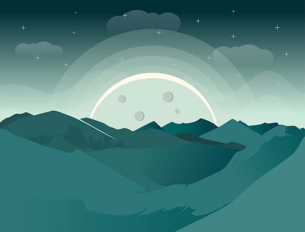 Silhouettes lanscape nature vector with mountains and night sky