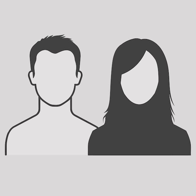 Silhouettes of a man and woman side by side on a light gray background