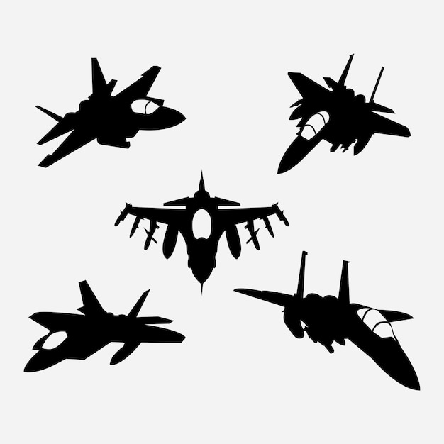 Vector silhouettes of military aircraft collection