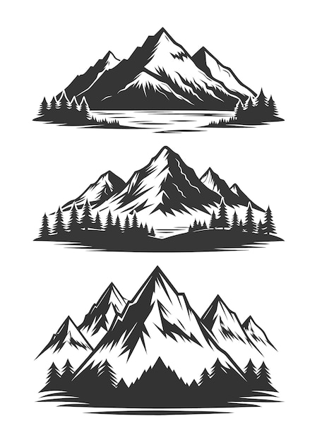 silhouettes mountain set vector illustration