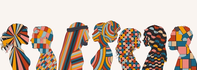 Vector silhouettes of people from various cultures diversity antiracism racial equality inclusion