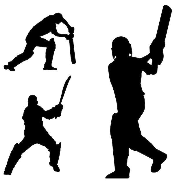 Silhouettes of people playing cricket and one of them has a bat on his head.