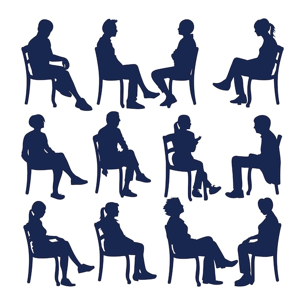 Silhouettes of people sitting on chairs vector illustration