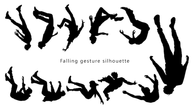 silhouettes of peoplefalling people silhouette vector pack. silhouette of a falling person. people v