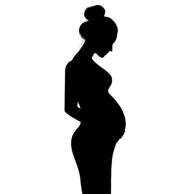 Silhouettes of pregnant woman touching belly