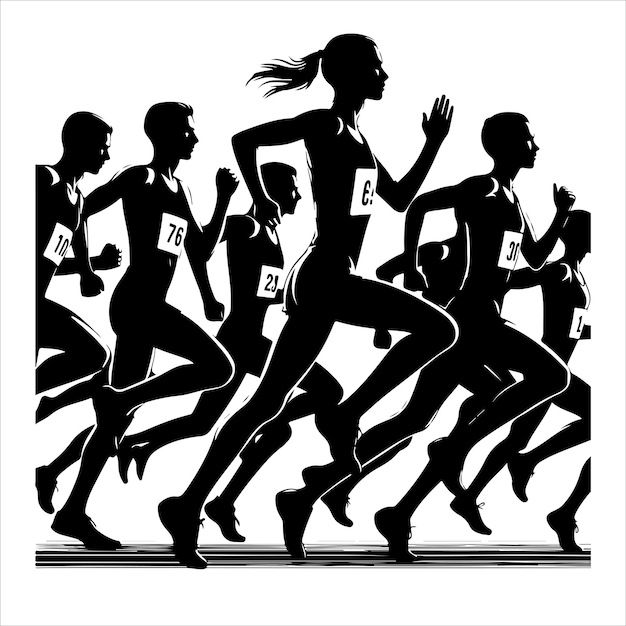 silhouettes runners on sprint men vector black in color