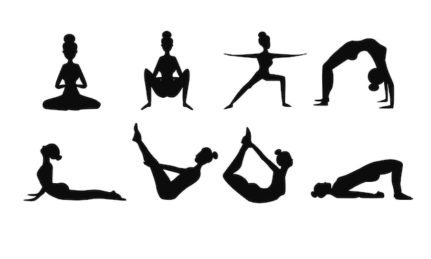 Silhouettes of a slender girl woman Yoga exercises for stretching Figures