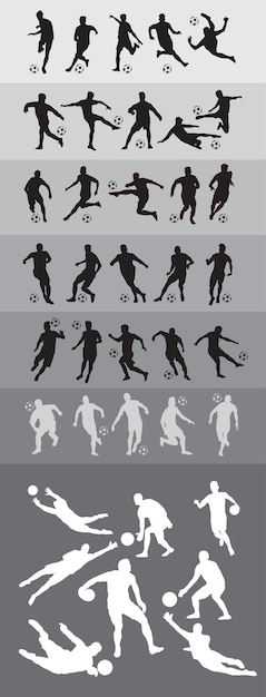 Silhouettes of soccer players with the ball