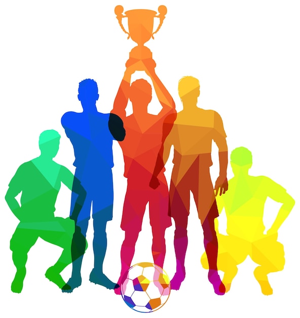 Vector silhouettes of soccer players with trophy cup