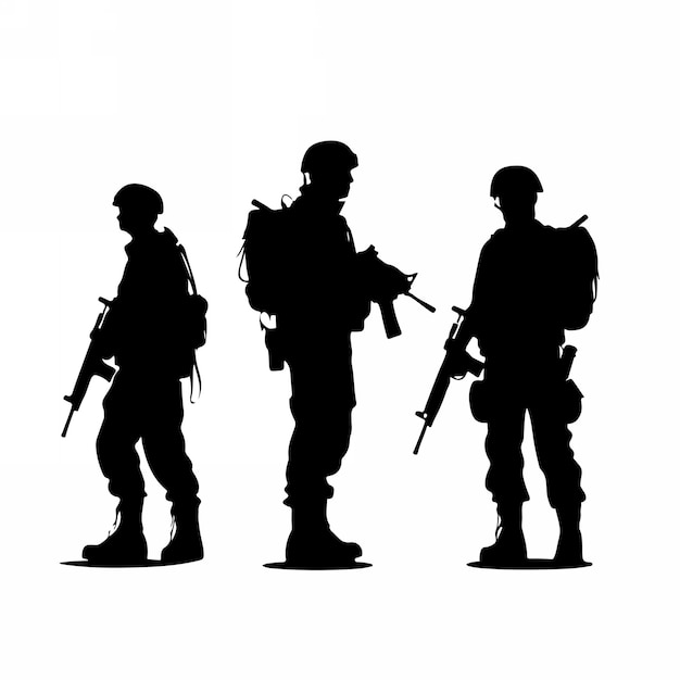 Vector silhouettes of soldiers with guns and backpacks