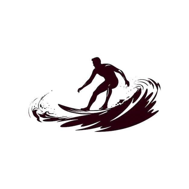 Silhouettes of a surfer surfing the waves on his surfboard