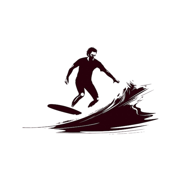 Silhouettes of a surfer surfing the waves on his surfboard