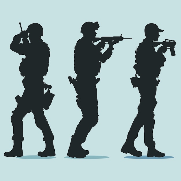 Silhouettes of three soldiers in action military army military force