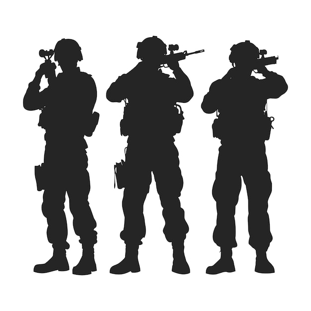 Silhouettes of three soldiers standing in a line