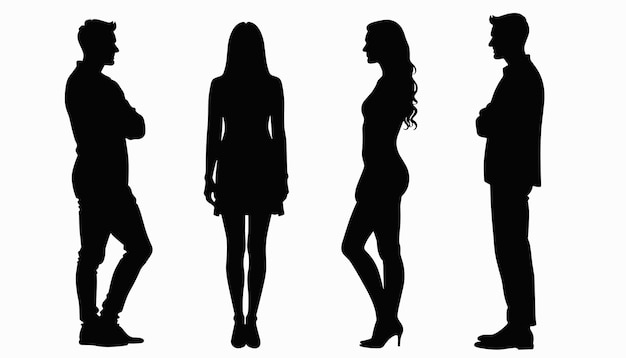 Vector silhouettes of two men and two women standing and facing each other