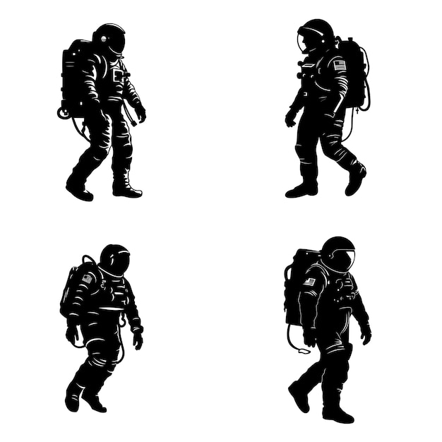 silhouettes Vintage monochrome astronaut concept