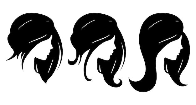 Silhouettes of women's heads with different hairstyles, a set of logos for hairdressing salons.