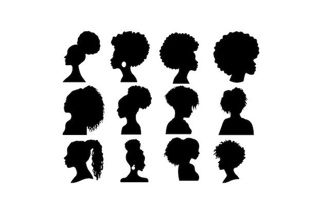 Vector silhouettes of women with natural hairstyles vector icon