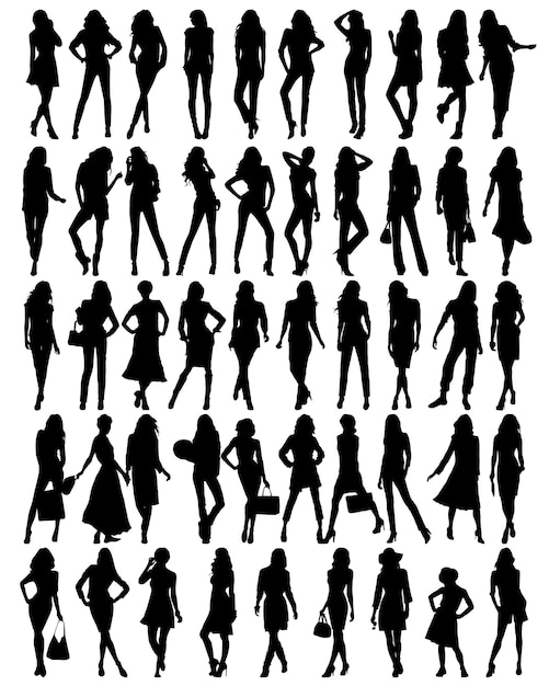 Silhouettes of young pretty women