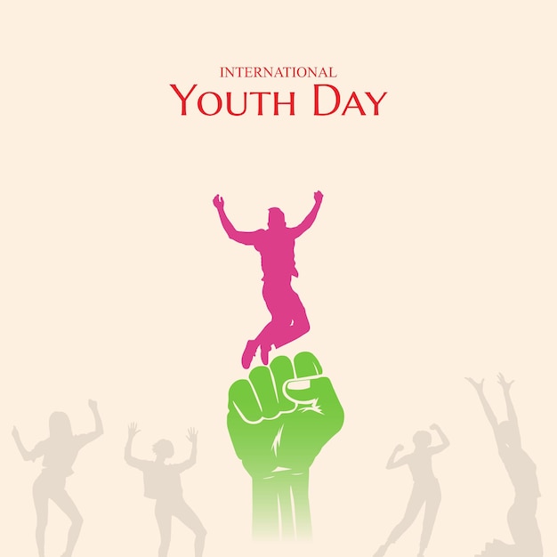 Vector silhouettes of youthful figures raised in solidarity for international youth day