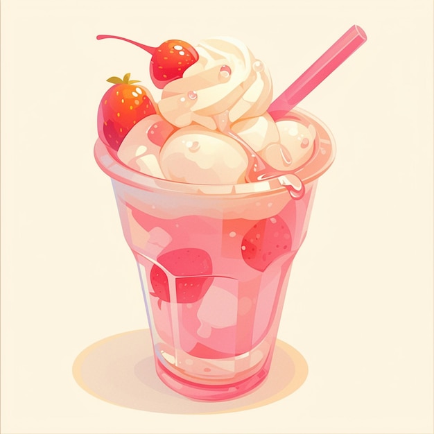 Silky Strawberry Milkshake Dessert Cartoon Drawing