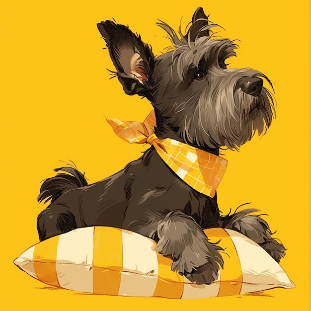 Vector silky terrier sitting on a fancy pillow