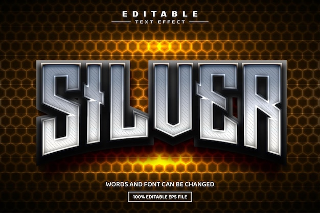 Silver 3D editable text effect template