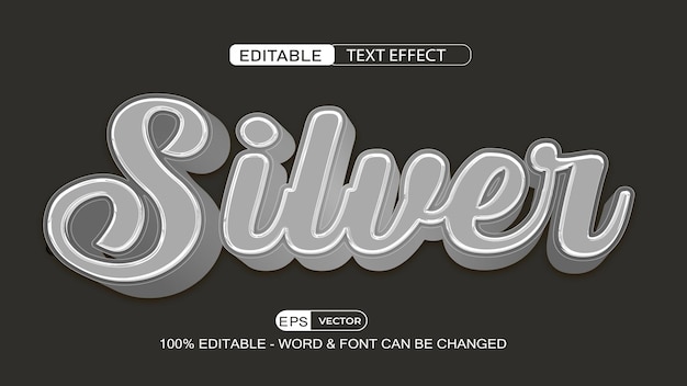 Silver 3d editable text effect vector template