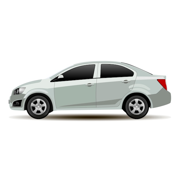 Silver Car Sedan Side View. Vector Vehicle Flat