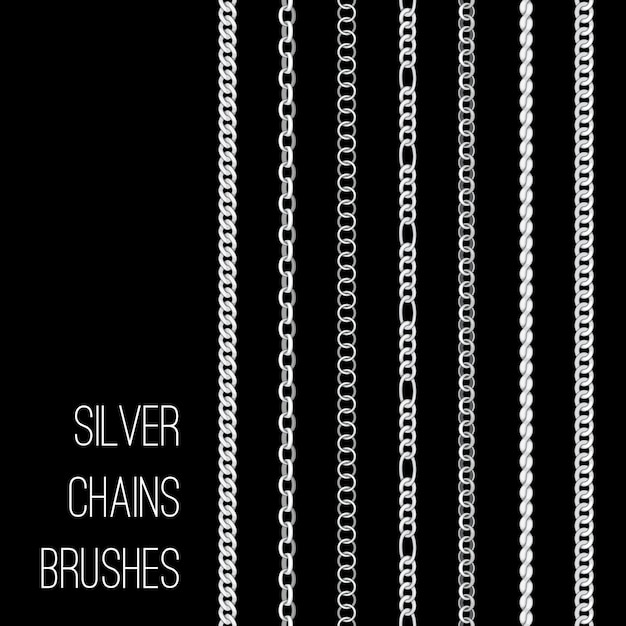 Silver chains brushes set isolated on black