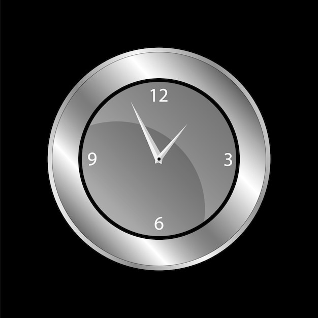 Silver clock on black background Vector illustration