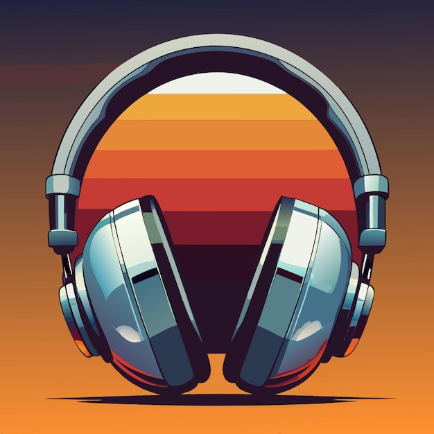 silver cyber headphones vector illustration flat 2