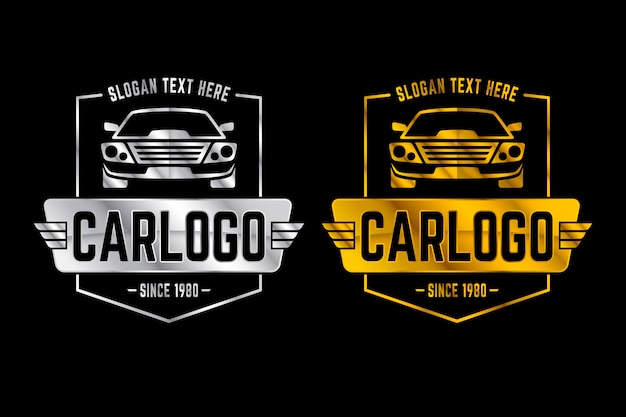 Silver and golden metallic car logos