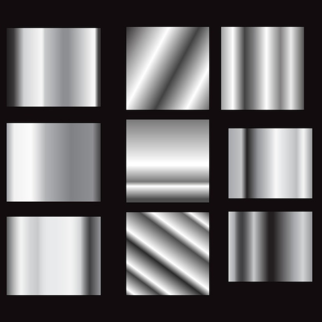 Silver gradient vector set Steel Metal background templates Foil texture EPS10