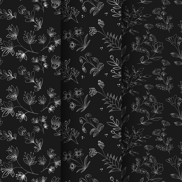 Silver hand drawn floral luxury seamless pattern