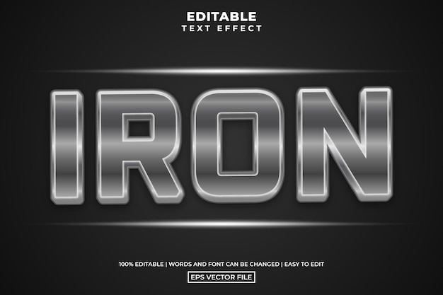 Silver iron text style, editable text effect vector