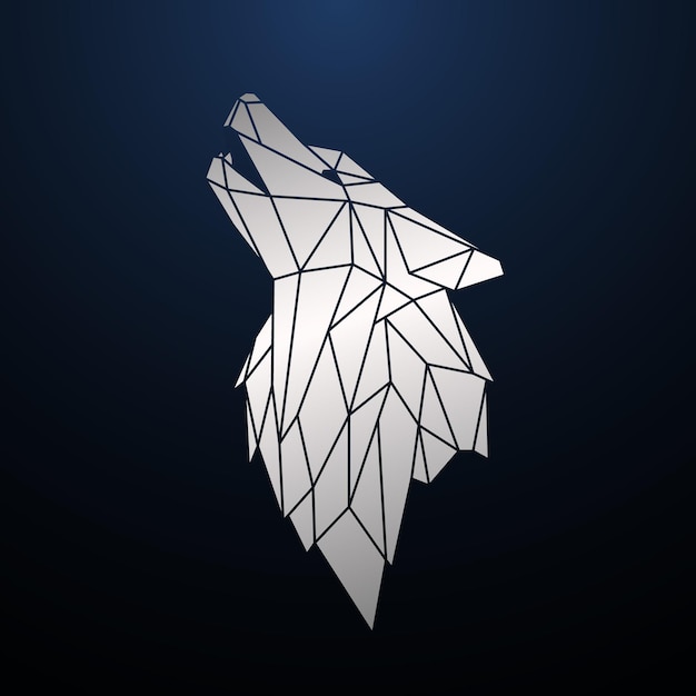 Silver Low Poly Wolf Head