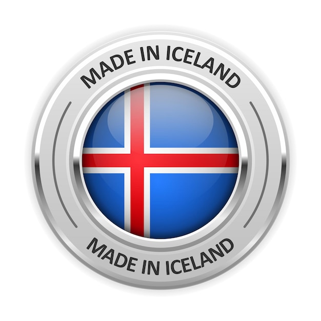 Silver medal Made in Iceland with flag