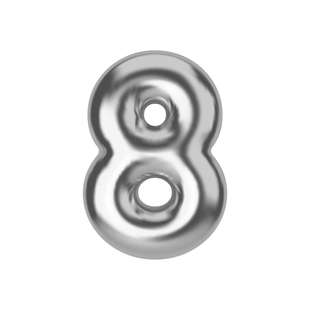 Vector silver number 8 foil and latex balloon number eight in 3d style realistic design elements isolated on white background vector illustration