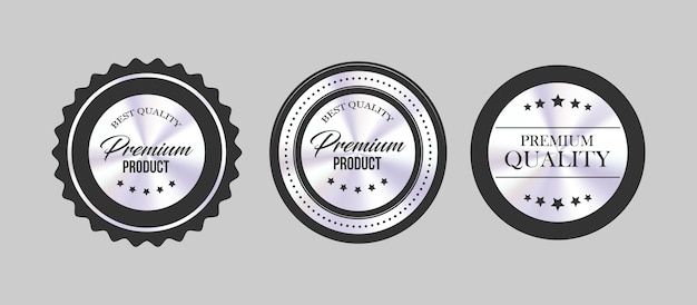 Vector silver premium quality badges and guarantee labels vector set