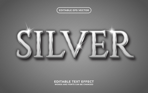 Vector silver shiny metallic 3d bold editable vector text effect.