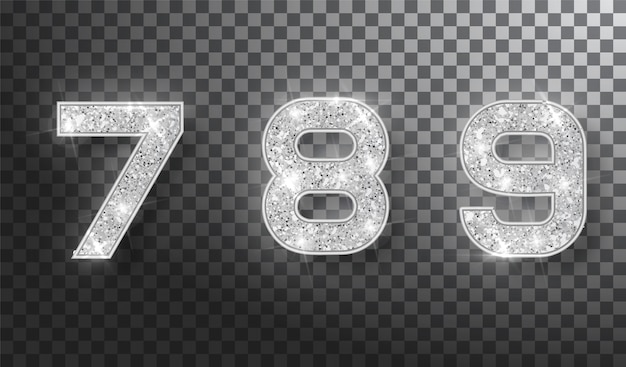 Vector silver sparkling numbers