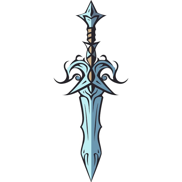 Vector a silver sword with a blue handle and a black design on it